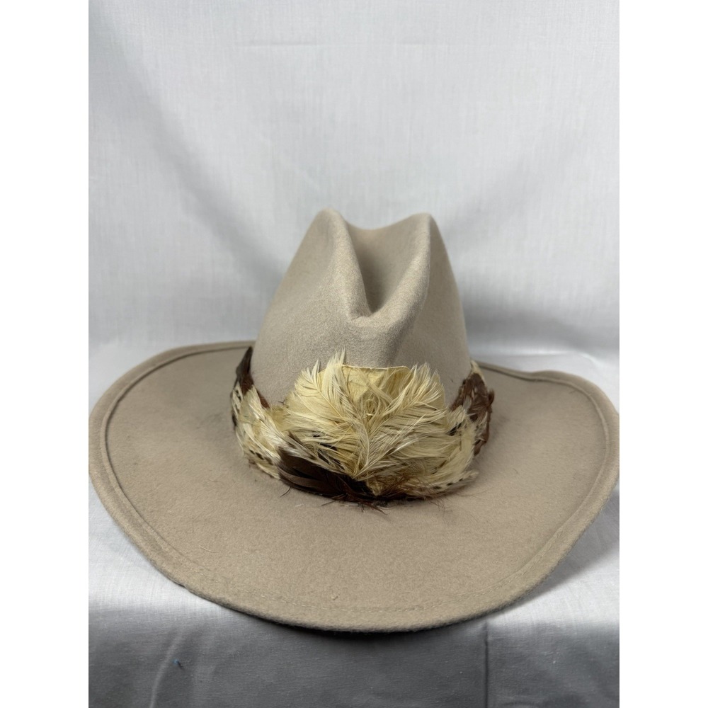Vintage‎ Bollman Wool Cowboy Hat Mens Med Leather Aztec Band Western Feather